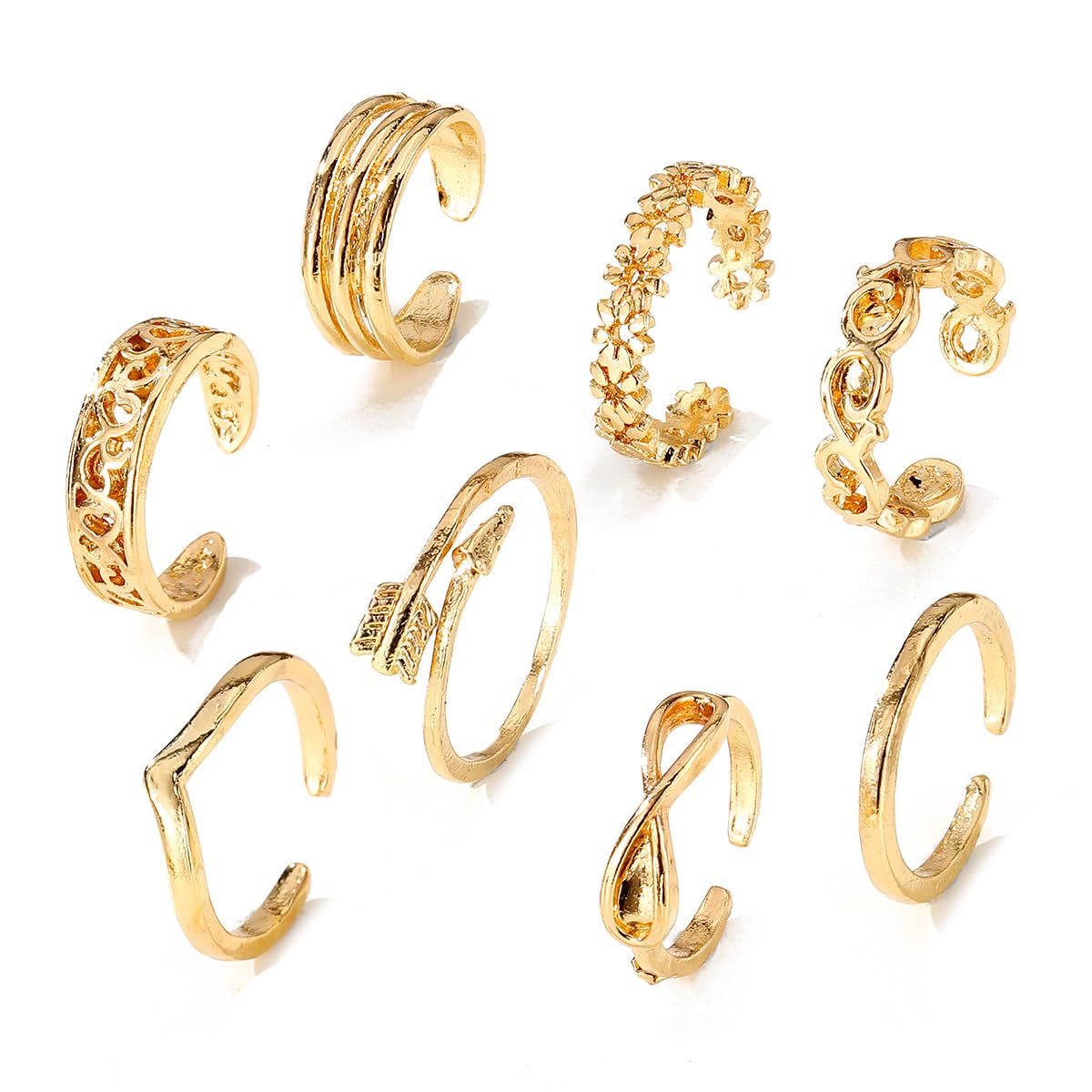 Rockyu トゥリング 8個セット ゴールド＆シルバー 調節可能