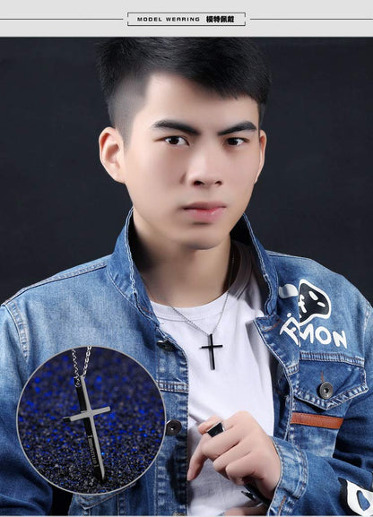 [Rockyu] ブランド 十字架ペアネックレス カップル 人気ブランド ステンレス アレルギー対応 シルバー ブラック ピンクゴールド ファッション クロスネックレス 細い 十字架ペンダント