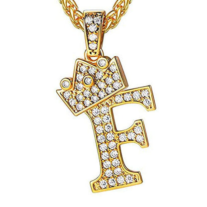 Rockyu イニシャルネックレス A〜Z メンズ レディース ジルコニア クラウンデザイン 真鍮製 ゴールドチェーン付き