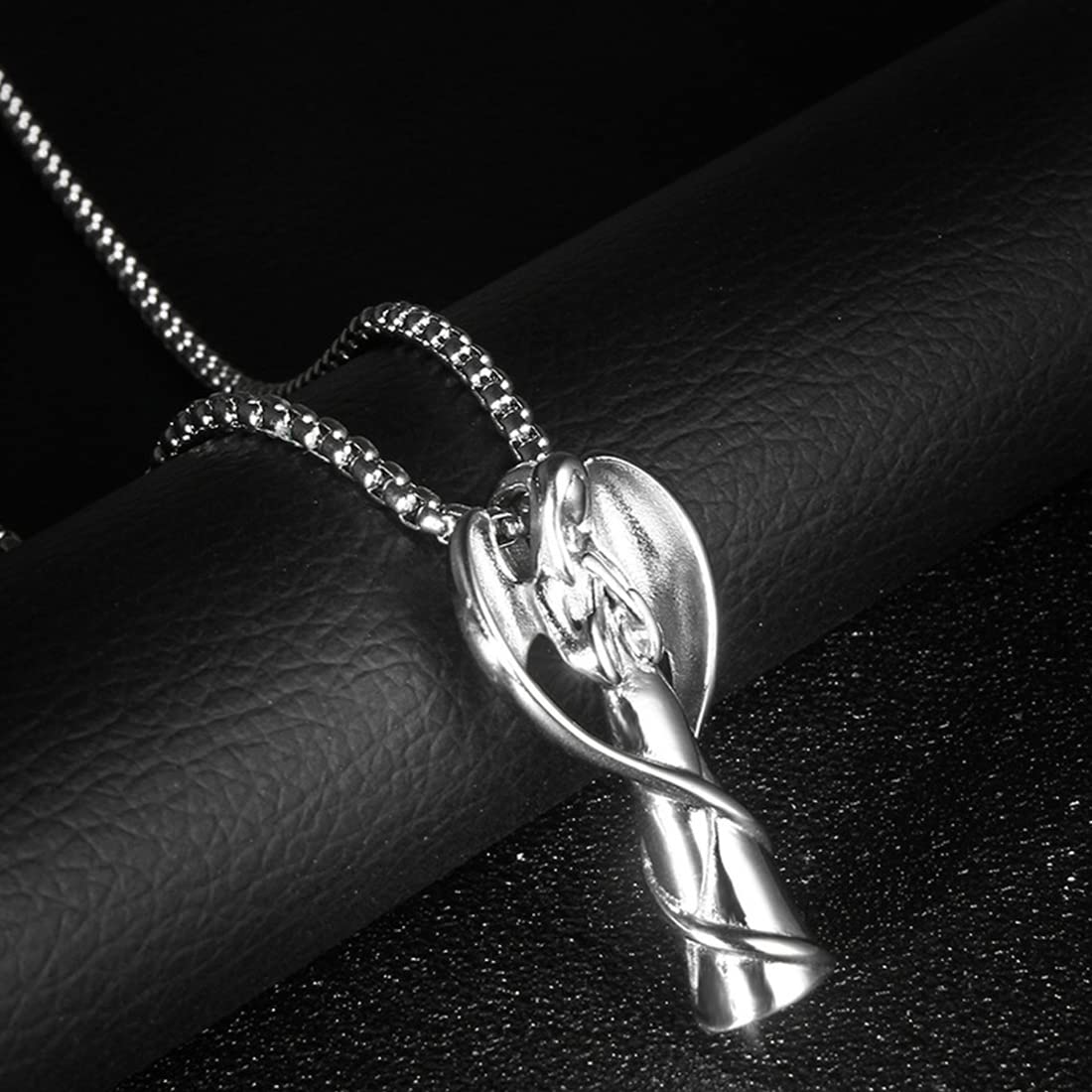 Rockyu メモリアルネックレス エンジェルデザイン レディース メンズ シルバー 羽根付き 天使ペンダント 遺骨入れ