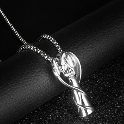 Rockyu メモリアルネックレス エンジェルデザイン レディース メンズ シルバー 羽根付き 天使ペンダント 遺骨入れ