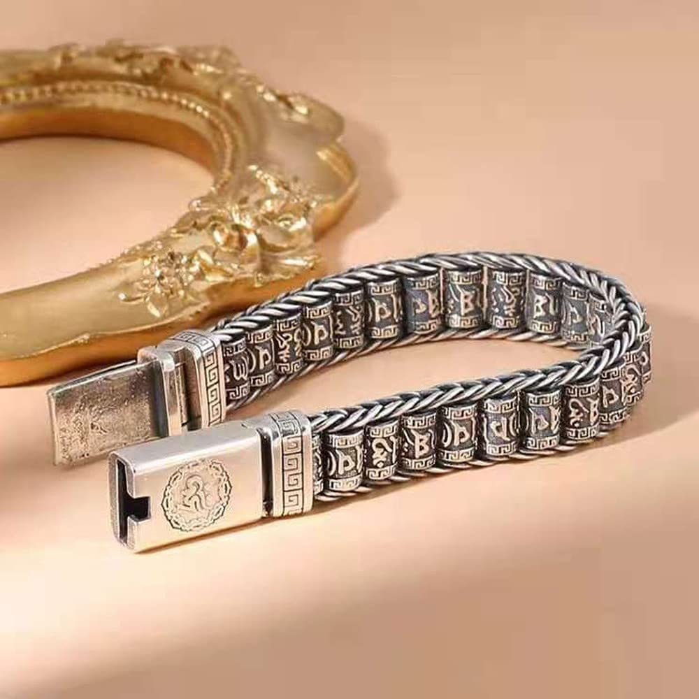 Rockyu メンズ ブレスレット 真言彫刻 回転ローラー 厄除け お守りアクセサリー