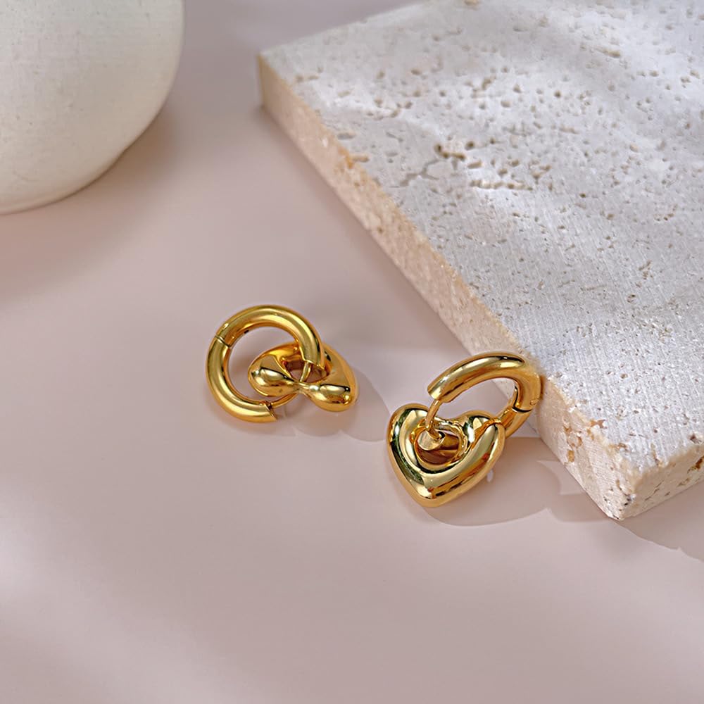 Rockyu ピアス レディース ゴールド ハートチャーム フープピアス ステンレス 金属アレルギー対応 18金仕上げ