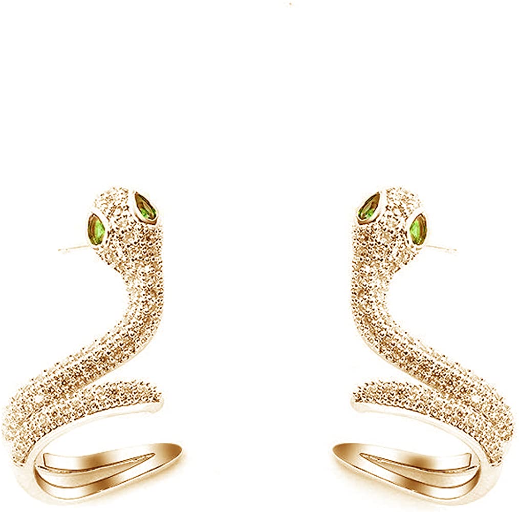 Rockyu 蛇ピアス レディース ジルコニア×925銀製ポスト ゴールド＆シルバー 耳飾り
