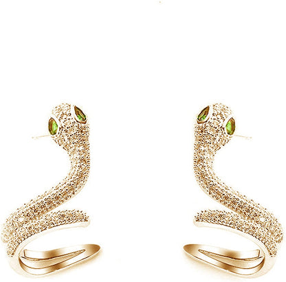 Rockyu 蛇ピアス レディース ジルコニア×925銀製ポスト ゴールド＆シルバー 耳飾り