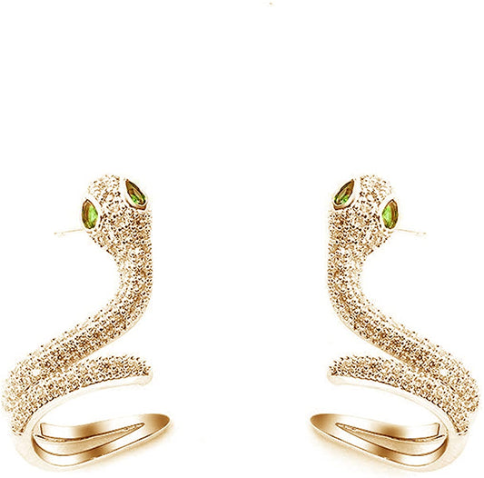 Rockyu 蛇ピアス レディース ジルコニア×925銀製ポスト ゴールド＆シルバー 耳飾り