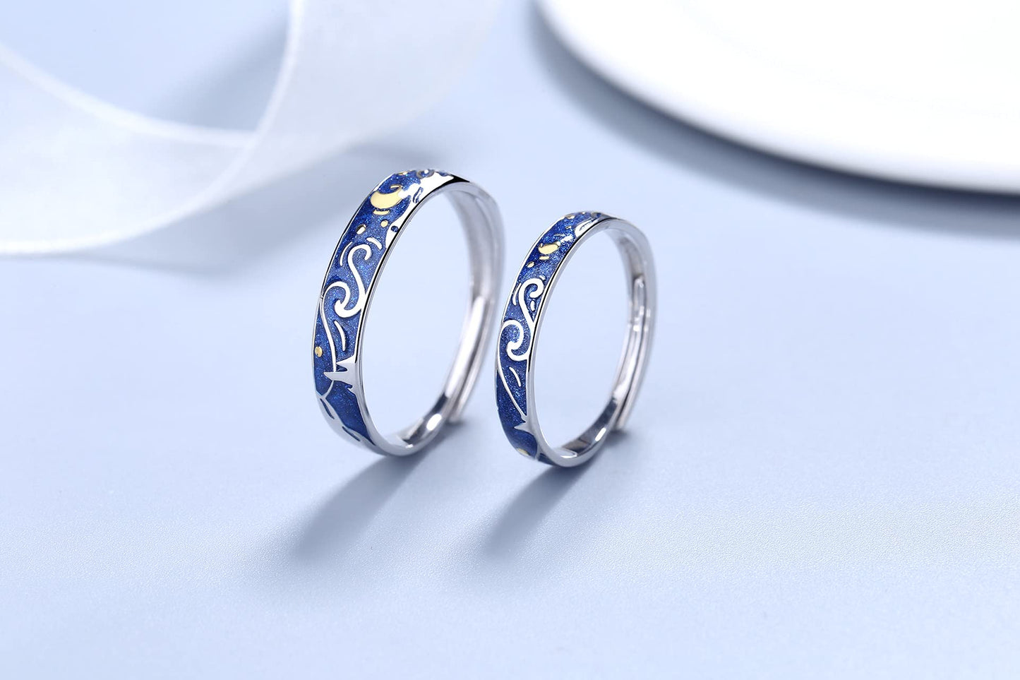 Rockyu 星空リング レディース フリーサイズ 月と星モチーフ シルバー925