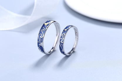 Rockyu 星空リング レディース フリーサイズ 月と星モチーフ シルバー925