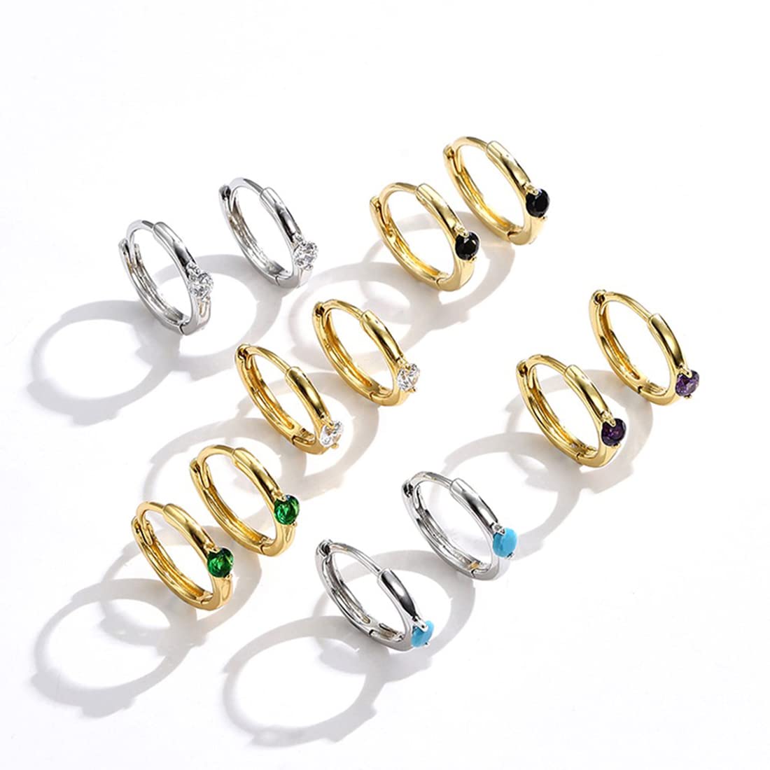 Rockyu ピアス レディース シルバー925 ジルコニア カラー宝石 鏡面仕上げ 円型 リングピアス 金属アレルギー対応 ファッション アクセサリー ギフト