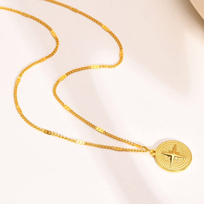 Rockyu ネックレス レディース ゴールド コイン 八芒星 ステンレス ペンダント 金属アレルギー対応