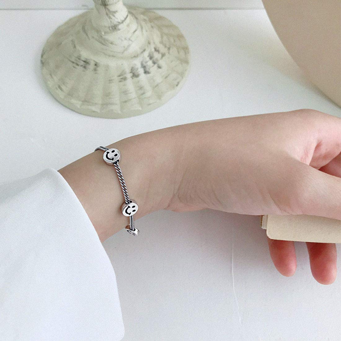 Rockyu スマイルブレスレット レディース – 925シルバー 喜平チェーン×笑顔モチーフ