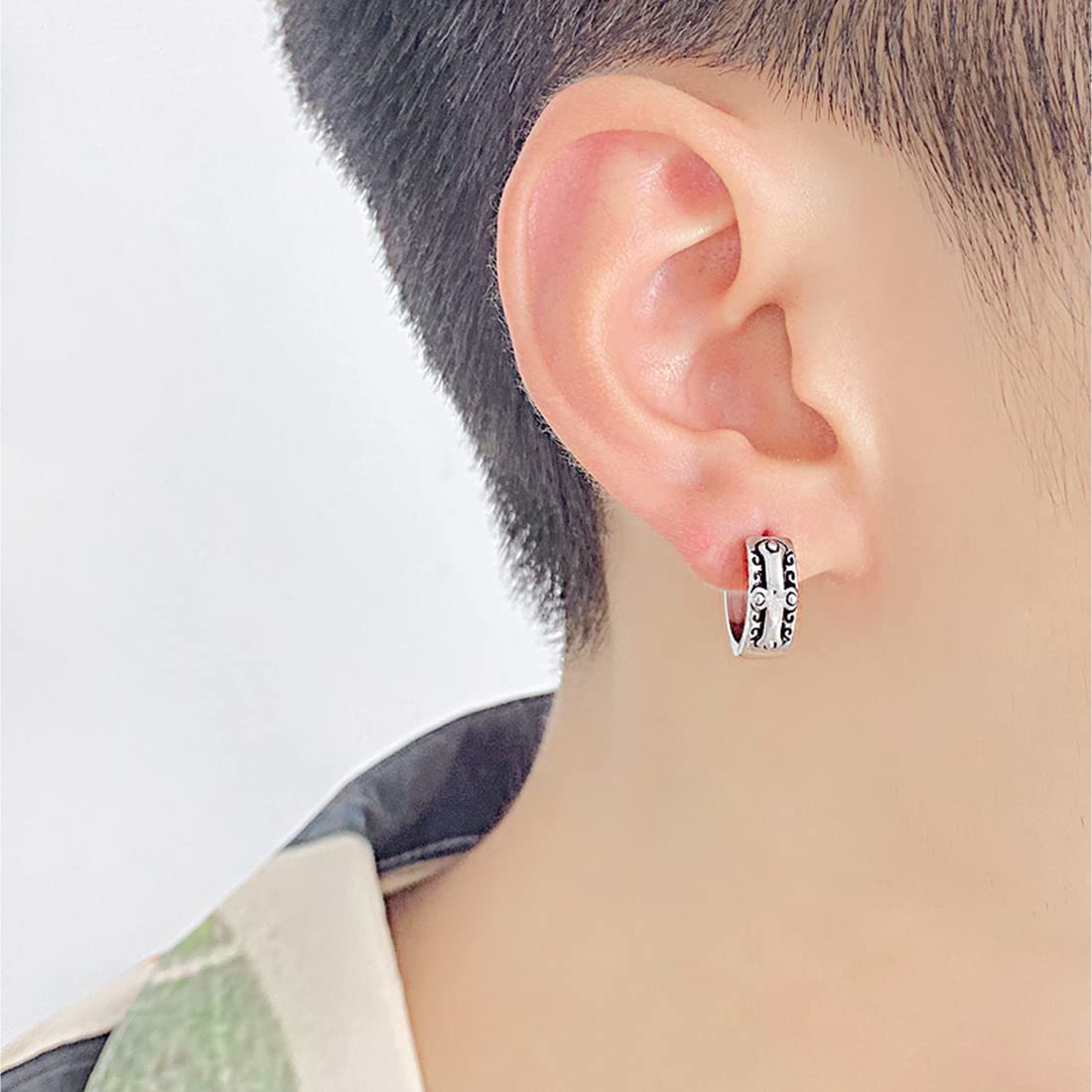 Rockyu クロスデザインステンレスフープピアス メンズ レディース