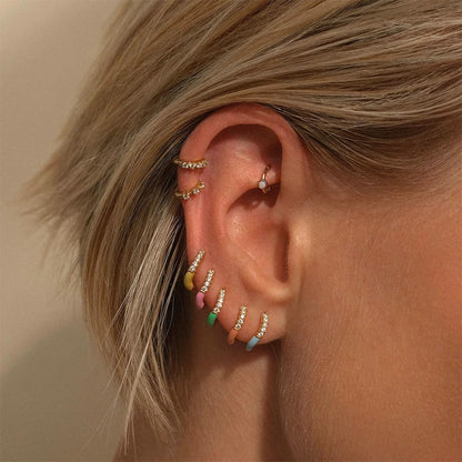 ピアス レディース カラーフープ シルバー925 ジルコニア エナメル仕上げ 小ぶり フープピアス ゴールド