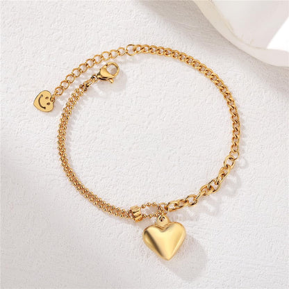 Rockyu レディース ハートブレスレット チタンステンレス アジャスタブル 金属アレルギー対応