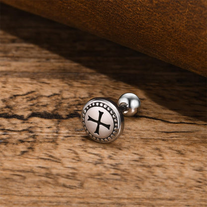 Rockyu メンズ 十字架ピアス シルバー ステンレス 片耳用 スタッド クロス ドット彫刻 金属アレルギー対応