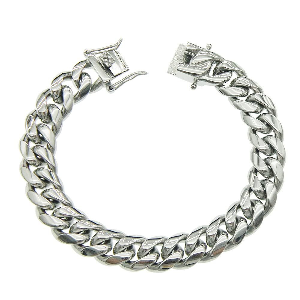 Rockyu ブレスレット メンズ チェーン シルバー 光沢仕上げ クールデザイン