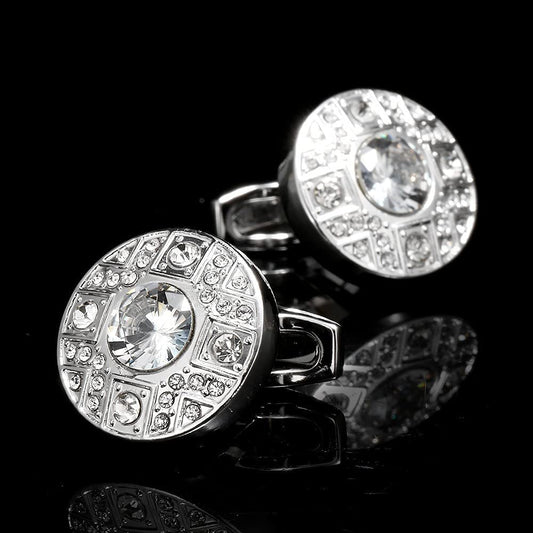 Rockyu カフスボタン メンズ おしゃれ シルバー ラウンド 大粒ジルコニア カフリンクス