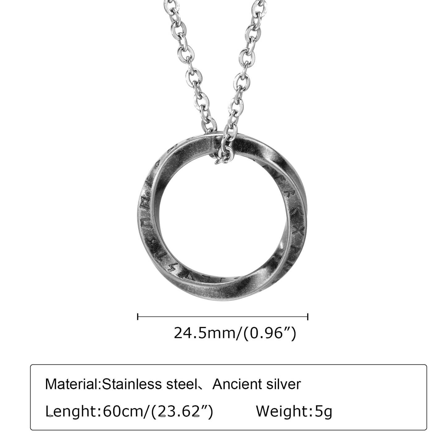 Rockyu メンズ リングネックレス｜ヴァイキング風メビウスデザイン｜ステンレス製 チェーン60cm 金属アレルギー対応 4色展開