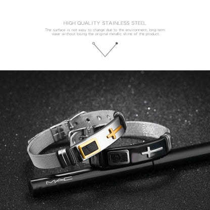 Rockyu メンズ ステンレス 十字架ブレスレット ベルト式 調整可能 金属アレルギー対応