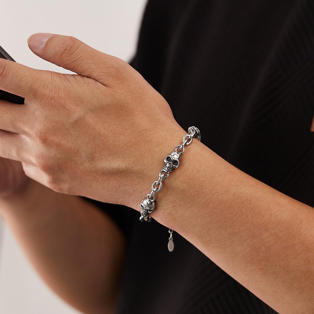 Rockyu ブレスレット メンズ ステンレス スカル チェーン ヴィンテージ 太め