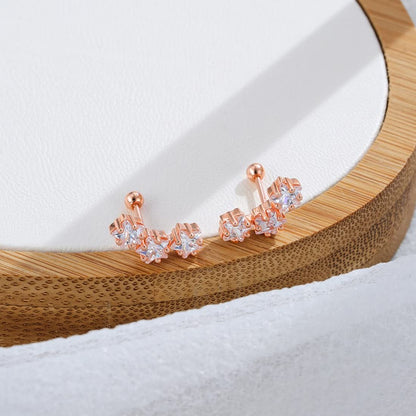 Rockyu 三連星ピアス レディース｜18金仕上げ シルバー925 ジルコニア使用 金属アレルギー対応