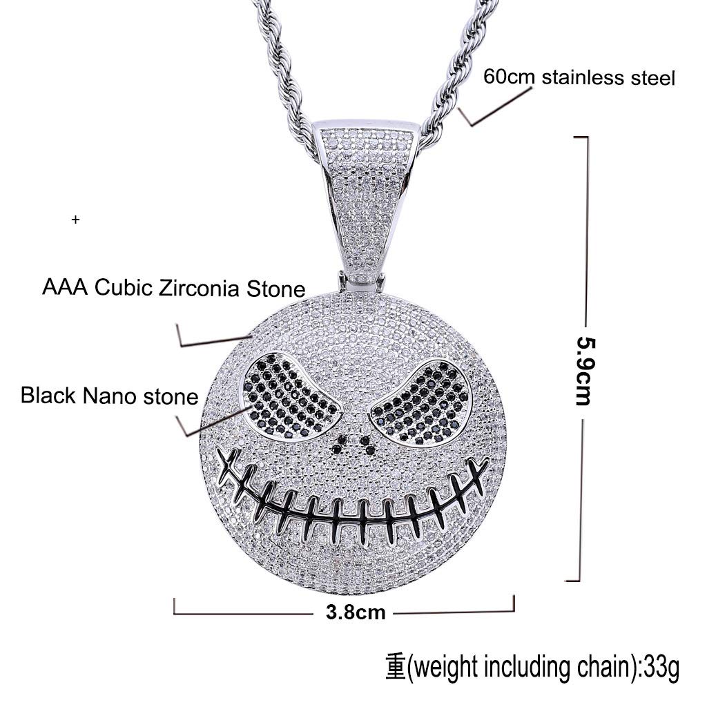 Rockyu ネックレス メンズ ドクロ ジルコニア シルバー ゴールド ステンレス ペンダント
