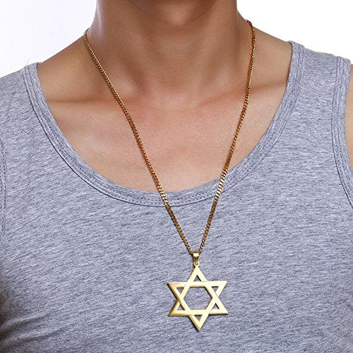 Rockyu 六芒星ネックレス メンズ ゴールド ダビデの星 ペンダント 316Lステンレス製 お守り アクセサリー