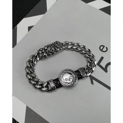 Rockyu メンズ スカルブレスレット シルバー 喜平チェーン 磁気留め具