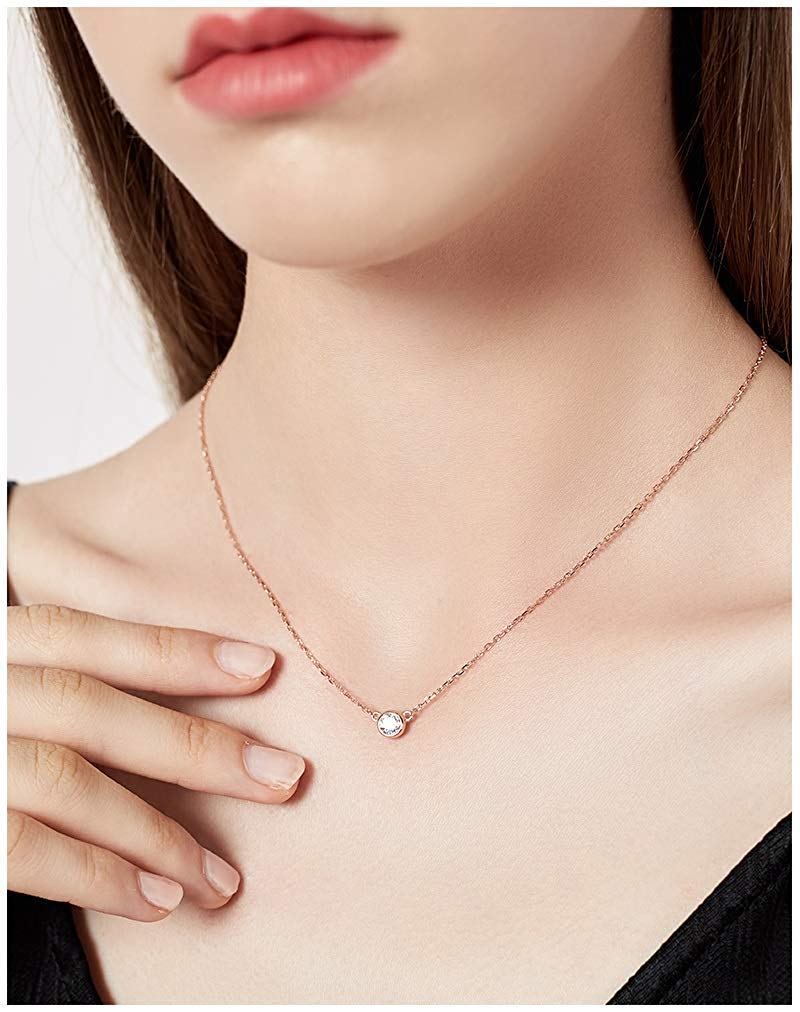 Rockyu ネックレス レディース S925 ピンクゴールド 小粒CZダイヤ シンプル エレガント ペンダント