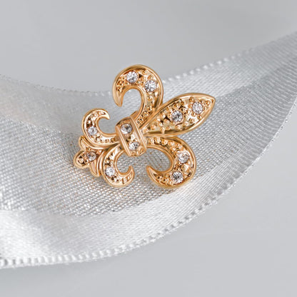 Rockyu メンズ ピンブローチ ゴールド 百合の花 ステンレス クリスタル