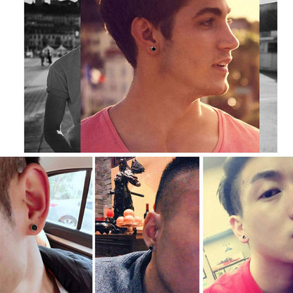 Rockyu ピアス メンズ 黒 円形 シルバー925 長城模様 スタッドイヤリング