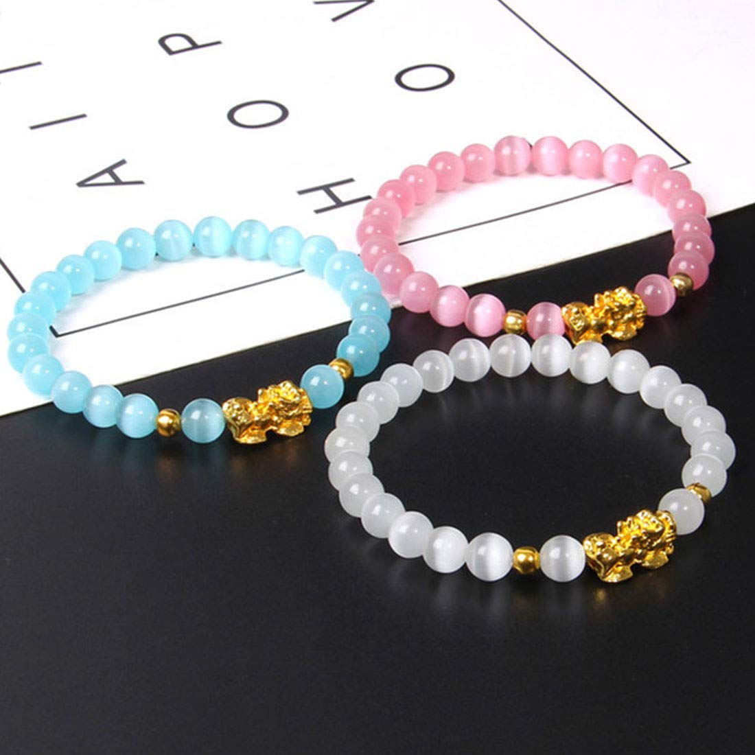 Rockyu パワーストーンブレスレット 貔貅 彫り入り 金運アップ 天然石 数珠 メンズ レディース