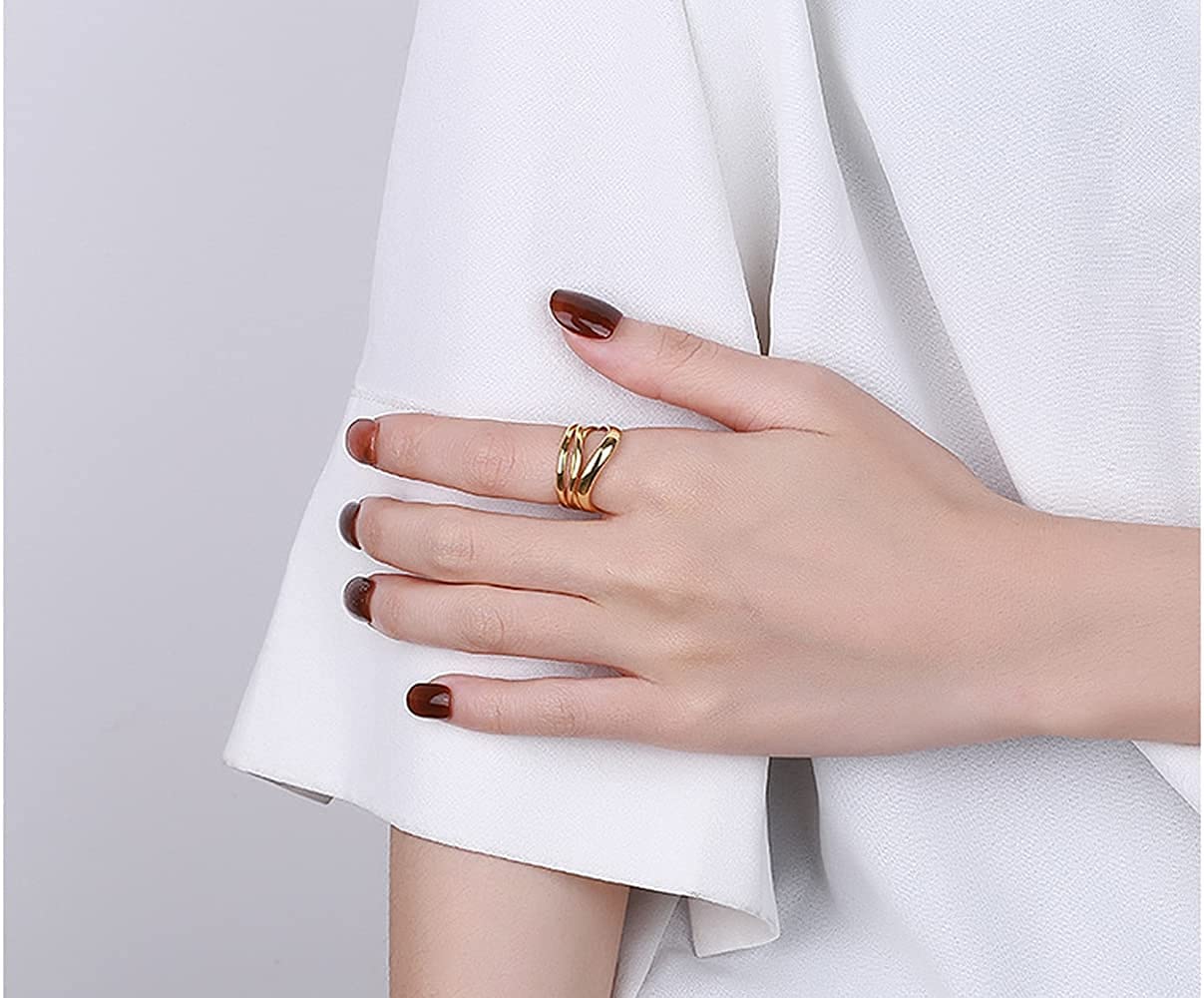 Rockyu レディース多連クロスリング フリーサイズ シルバー ゴールド 金属アレルギー対応