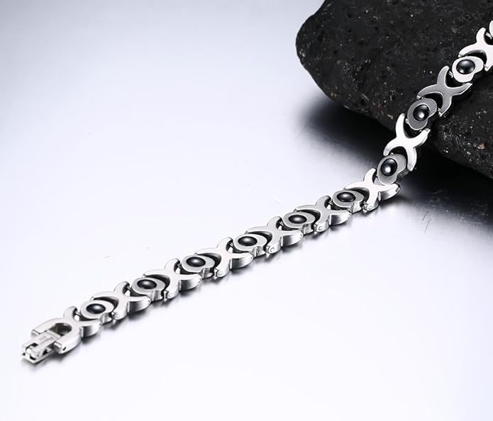 Rockyu ブレスレット レディース 磁気 ゲルマニウム ステンレス シルバーチェーン おしゃれ