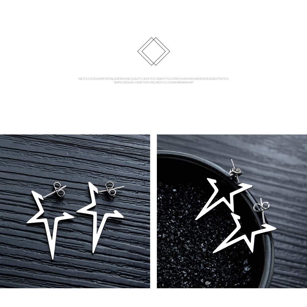 Rockyu 星モチーフピアス ステンレス製 30mm レディース 金属アレルギー対応 シンプル＆おしゃれ