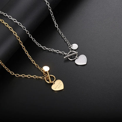 Rockyu チョーカー レディース ハートペンダント 「Love You More」 刻印 ゴールド & シルバー コイン付き