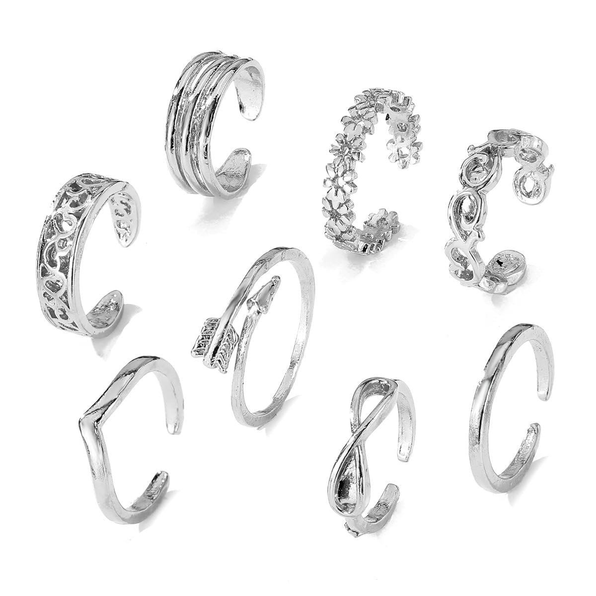 Rockyu トゥリング 8個セット ゴールド＆シルバー 調節可能