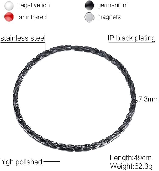 Rockyu 磁気ネックレス メンズ 肩こり対策 ステンレス製 ブラック＆ゴールド