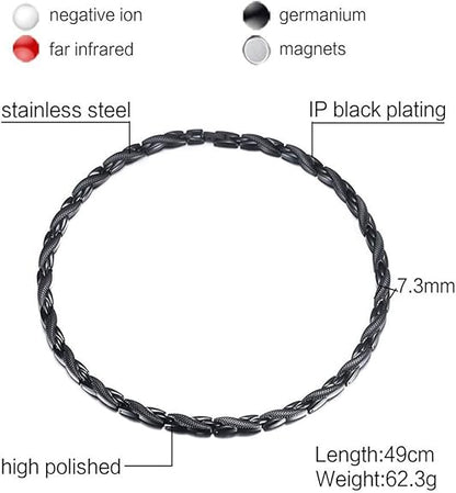 Rockyu 磁気ネックレス メンズ 肩こり対策 ステンレス製 ブラック＆ゴールド