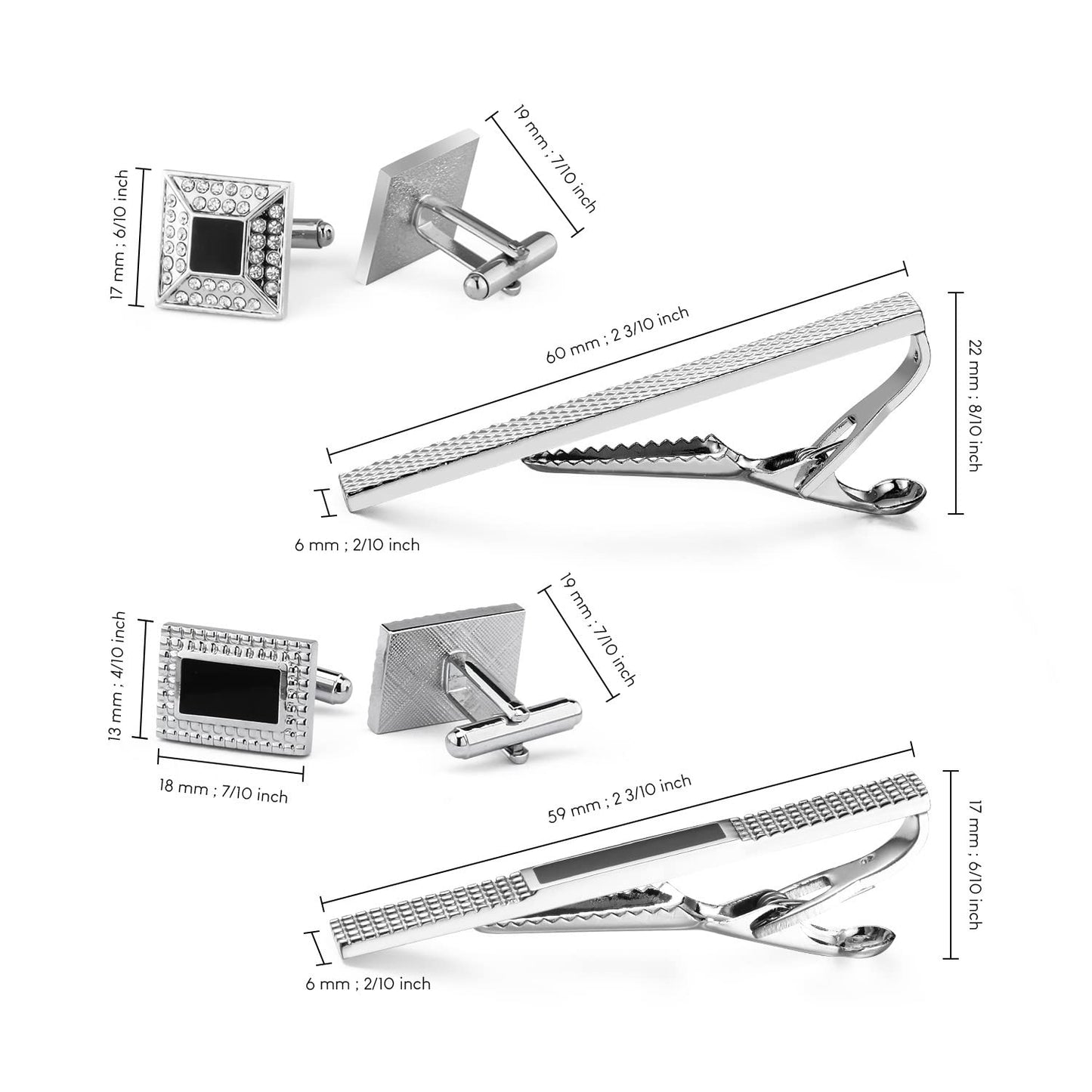 Rockyu カフスボタン＆ネクタイピン セット メンズ 4ペア 真鍮製 高級ギフトボックス入り ビジネス・フォーマル対応