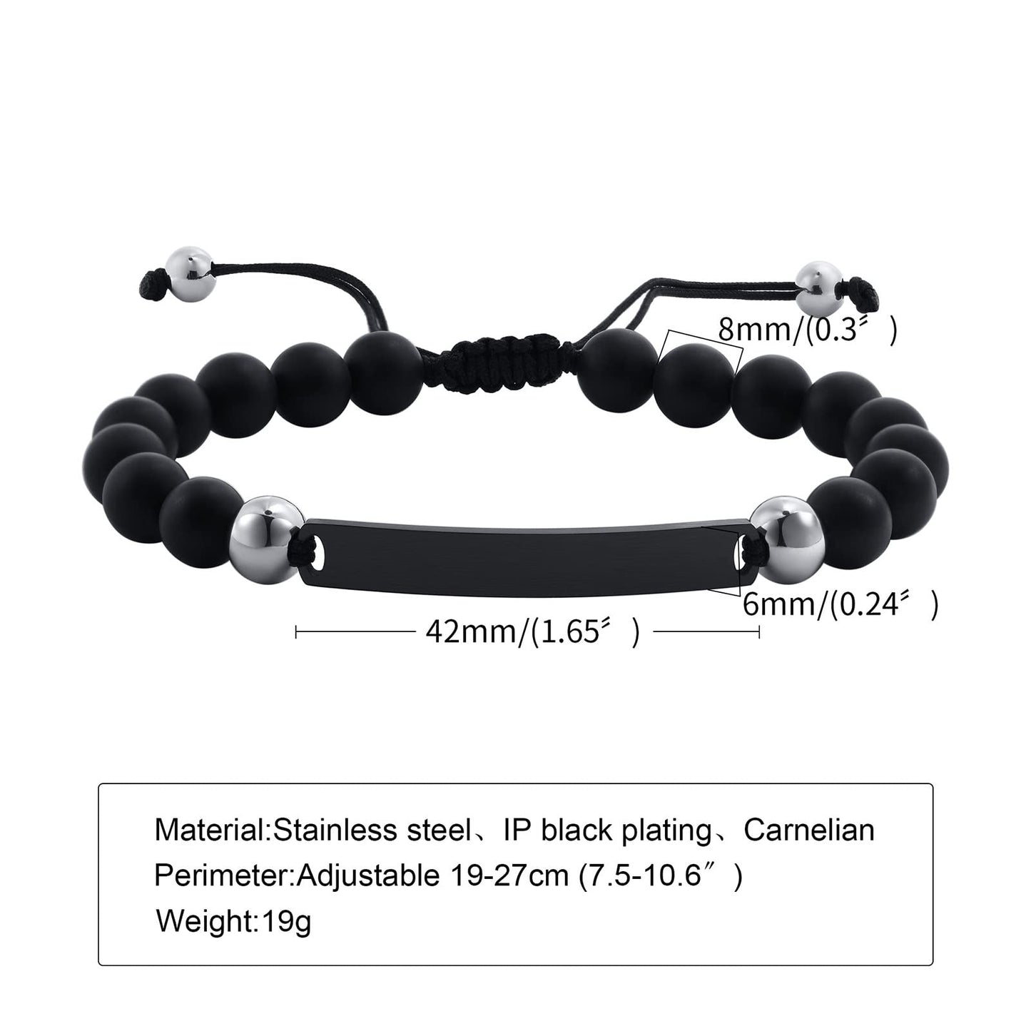 Rockyu ブレスレット メンズ レディース プレート 数珠チェーン ステンレス 調整可能