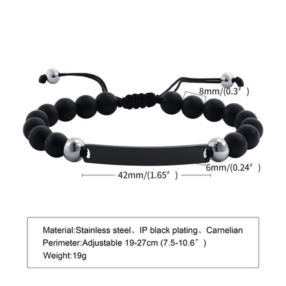 Rockyu ブレスレット メンズ レディース プレート 数珠チェーン ステンレス 調整可能