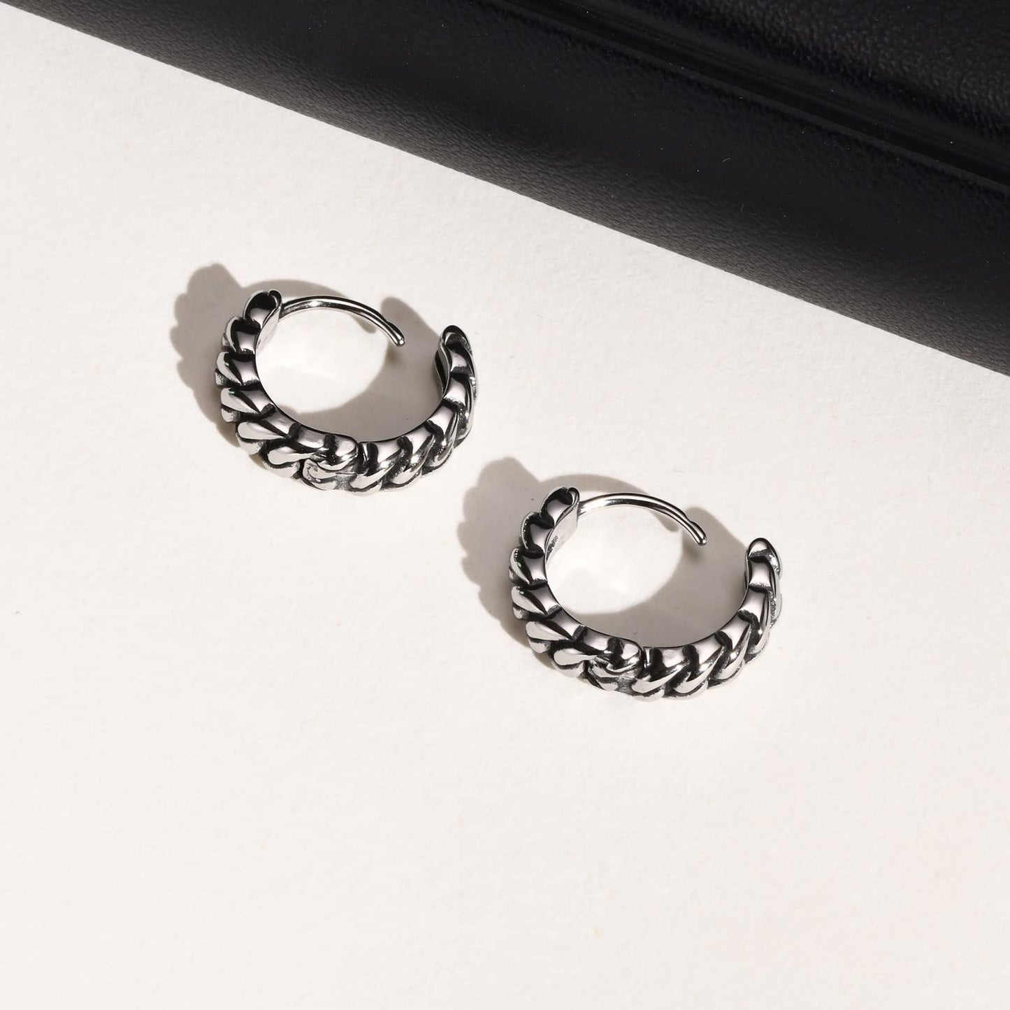 Rockyu ピアス メンズ 喜平チェーン風 フープ シルバー ステンレス 金属アレルギー対応