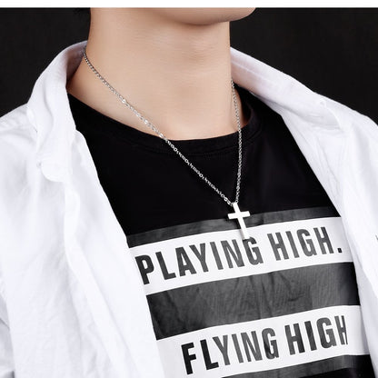 Rockyu クロスネックレス ペアセット｜ステンレス製シルバー＆ブラック 男女兼用