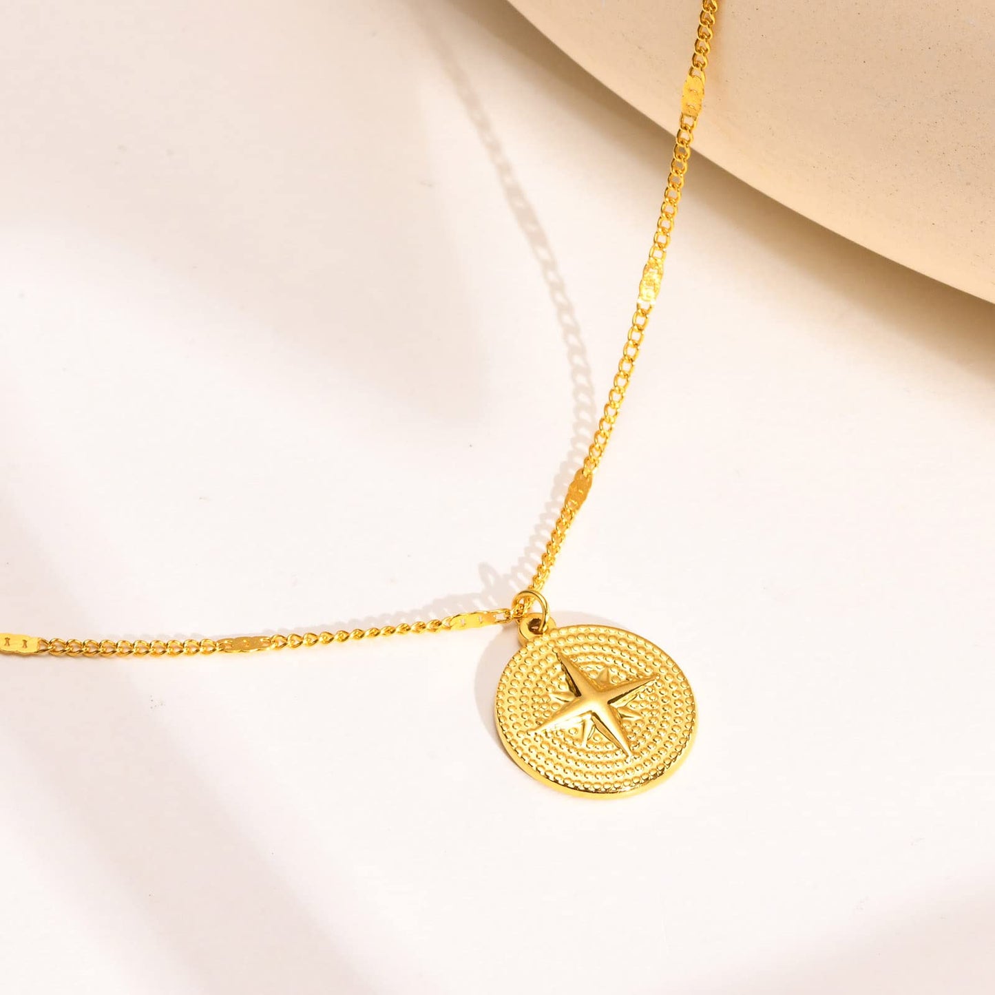 Rockyu ネックレス レディース ゴールド コイン 八芒星 ステンレス ペンダント 金属アレルギー対応