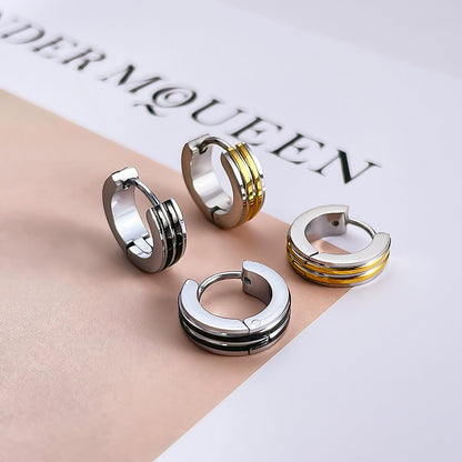 Rockyu リングピアス メンズ レディース フープピアス 小さめ ステンレス製 金属アレルギー対応 ブラックライン シルバー