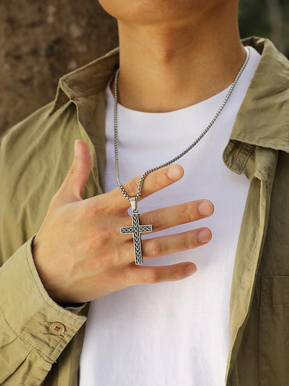 Rockyu ステンレス ヴィンテージクロス メンズネックレス ペンダント