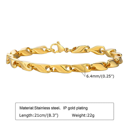 Rockyu メンズ デニムチェーンブレスレット｜ステンレス製 IPコーティング 21cm｜ゴールド・ブラック・シルバー｜金属アレルギー対応