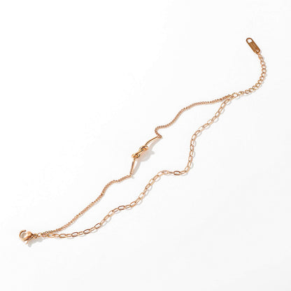 Rockyu ブレスレット レディース 18Kピンクゴールド 結び目モチーフ 2連チェーン