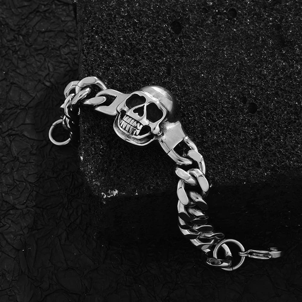 Rockyu ブレスレット メンズ ステンレス 髑髏 喜平チェーン シルバー ブラック ドクロ アクセサリー